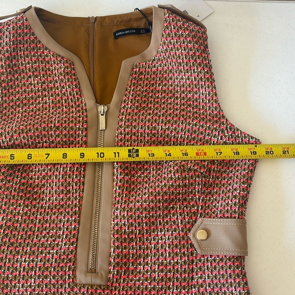 NWT Karen Millen Tweed And Contrast Pocket A Line Mini Dress Tan and Orange 10 - Picture 13 of 13